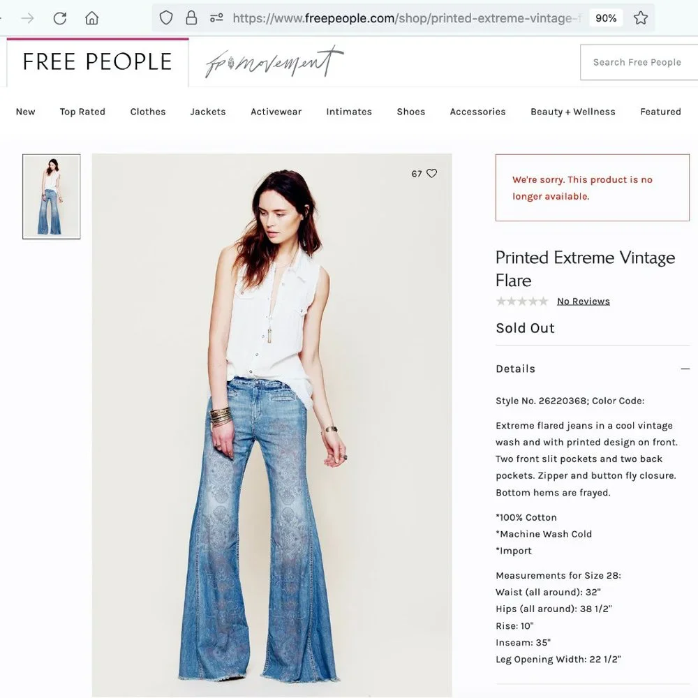 Super Rare Free People Printed Extreme Vintage Flare Size 29 - Picture 14 of 15